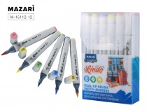 Набор маркеров для скетчинга двусторон LINDO 12цв Pastel colors 1.0-6.2мм MAZARI M-15112-12/Китай