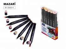 Набор маркеров для скетчинга двусторон FANTASIA 6цв Skin colors (телесные) 3.0-6.2мм Mazari M-15005-