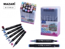 Набор маркеров для скетчинга двусторон LINDO BLACK 24цв пастель цвета 1.0-6.2мм Mazari M-15199-24/Ки