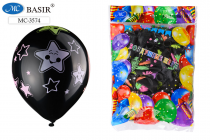 Воздушные шарики чёрные с цветным-неоновым рисунком ассорти 50штук размер №12 МС-3574/Китай