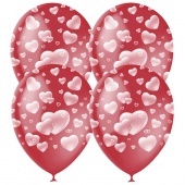 Воздушные шары 25шт М12/30см Поиск Cherry Red Сердца пастель растровый рисунок 4690296040932
