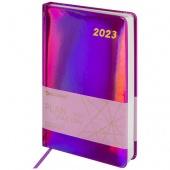 Ежедневник датированный 2023 А5 138x213 мм BRAUBERG "Holiday", под кожу, "зеркальный", фиолетовый, 1