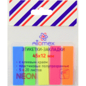 Закладки с/к "Attomex" пластик 45x12мм 5x20л 5 неон цветов 2011703/Китай