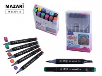 Набор маркеров для скетчинга двусторон LINDO BLACK 12цв основные цвета 1.0-6.2мм Mazari M-15194-12/К