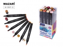 Набор маркеров для скетчинга двусторон FANTASIA 12цв Skin+Wood colors 3.0-6.2мм Mazari M-15017-12/Ки