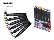 Набор маркеров для скетчинга двусторон FANTASIA 6цв Pastel colors1 3.0-6.2мм Mazari M-15003-6/Китай