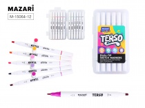 Набор маркеров для скетчинга двусторон TERSO 12цв Pastel+Flou colors 1-3мм  Mazari M-15064-12